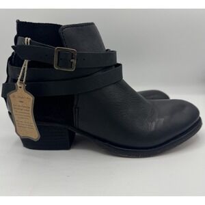 H By Hudson Horrigan Black Leather Ankle Booties Wrap Strap Buckle Women's NWT 7